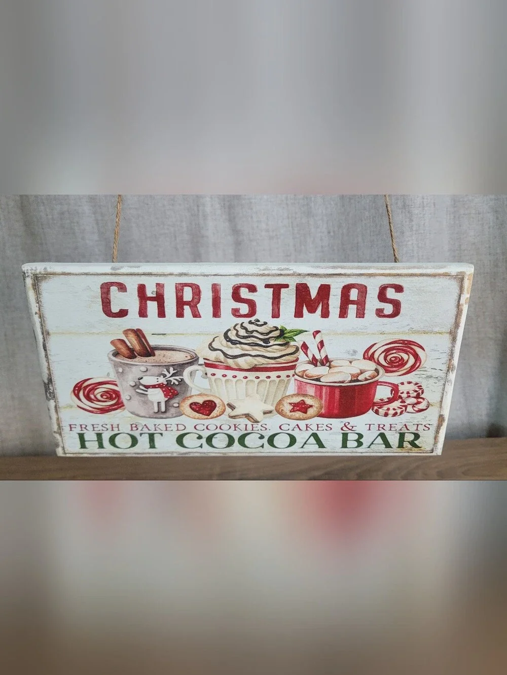 Christmas Hot Cocoa Bar Wall Sign - Red and Cream Holiday Decor